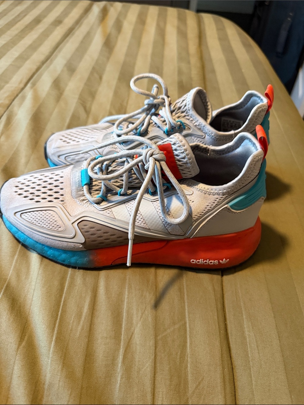 adidas White Sneakers with Teal and Orange Accents